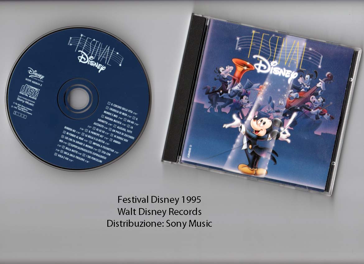 CD e copertina originali del Festival Disney 1995, fotografati in una pagina d’archivio.